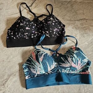Lot Of 2 Victorias Secret PINK Floral  Racerback Padded Pull On Bralette's Sz. S